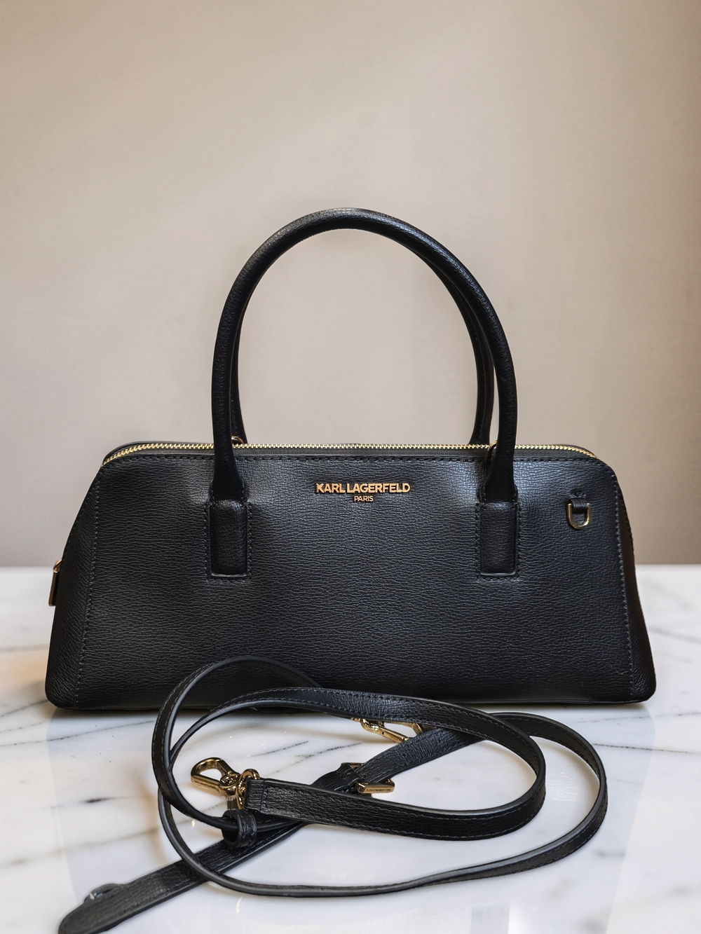 Karl Lagerfeld Paris Leather East-West Satchel/Crossbody Bag EUC